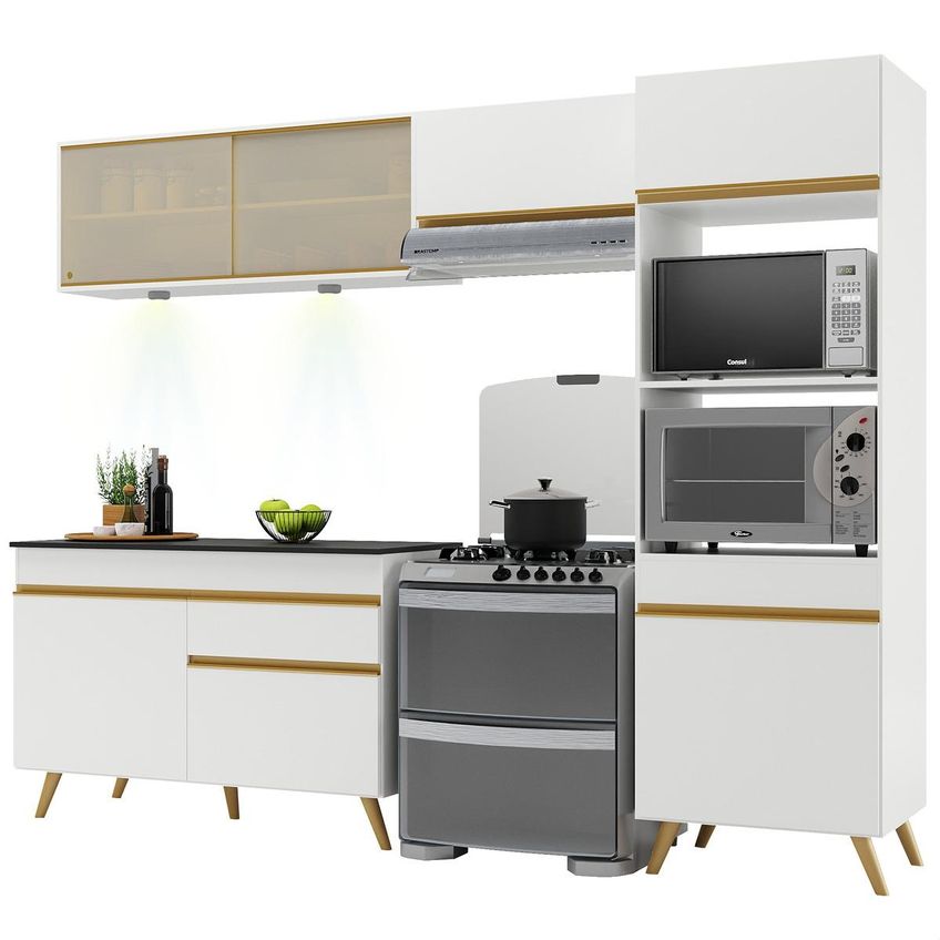Cozinha Completa Compacta Armário LED FL2017 Veneza Multi Branco/Dourado - imagem 2