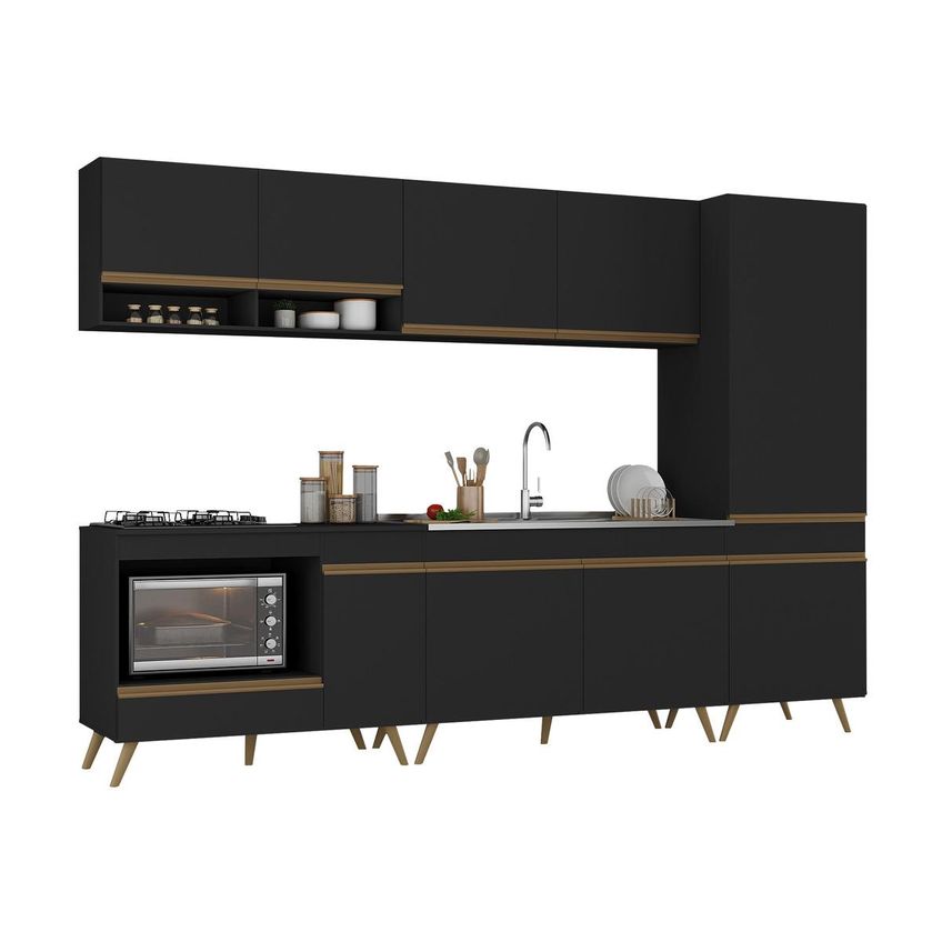 Cozinha Completa Compacta Armário Balcão FL2270 Veneza Multi Preto/Dourado - imagem 2