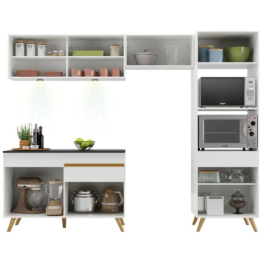 Cozinha Completa Compacta Armário LED FL2017 Veneza Multi Branco/Dourado - imagem 5