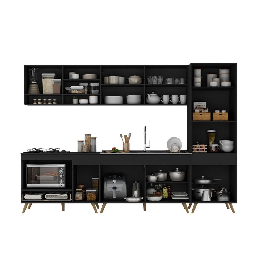 Cozinha Completa Compacta Armário Balcão FL2270 Veneza Multi Preto/Dourado - imagem 5