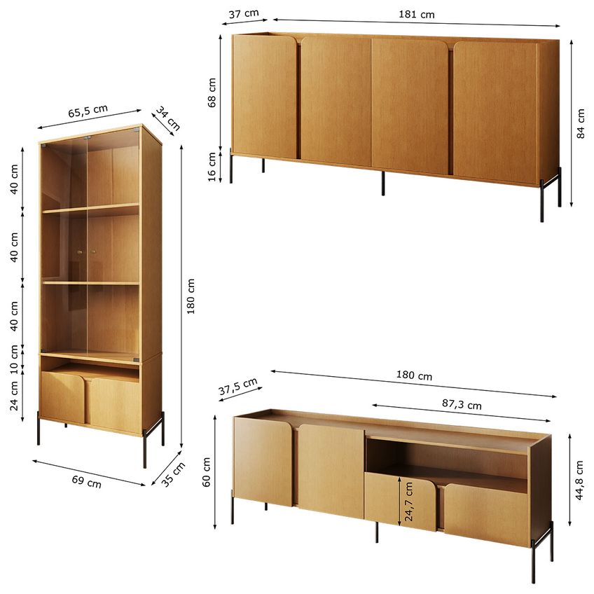 Kit Linha Horus Aparador Cristaleira E Rack Com Pés De Metal - imagem 4