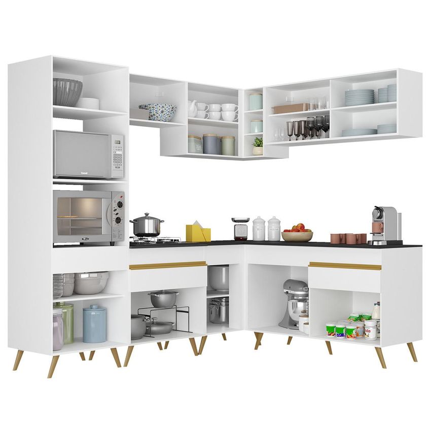 Cozinha Completa Compacta Armário Canto FL2064 Veneza Multi Branco/Dourado - imagem 5