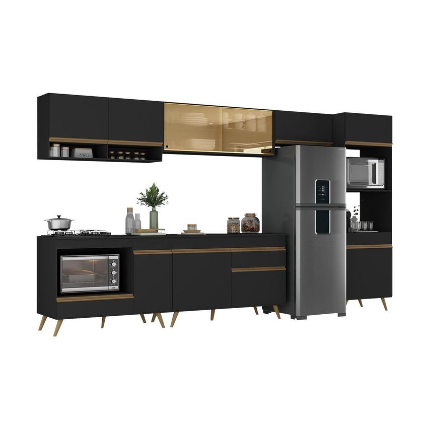 Cozinha Completa Compacta Armário Balcão FL2274 Veneza Multi Preto/Dourado - imagem 2