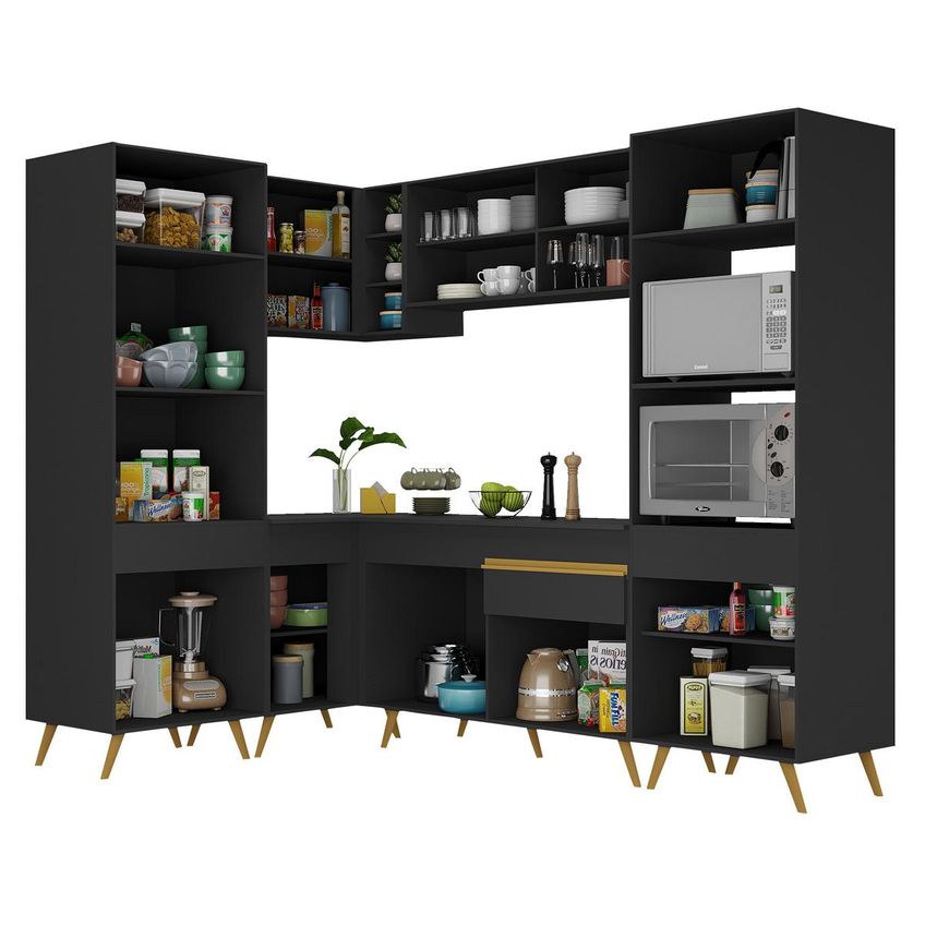 Cozinha Completa Compacta Armário Canto FL2049 Veneza Multi Preto/Dourado - imagem 5