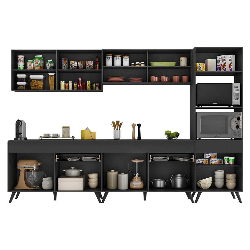 Cozinha Completa Compacta Armário Balcão FL3689 Veneza Multi Preto - imagem 5