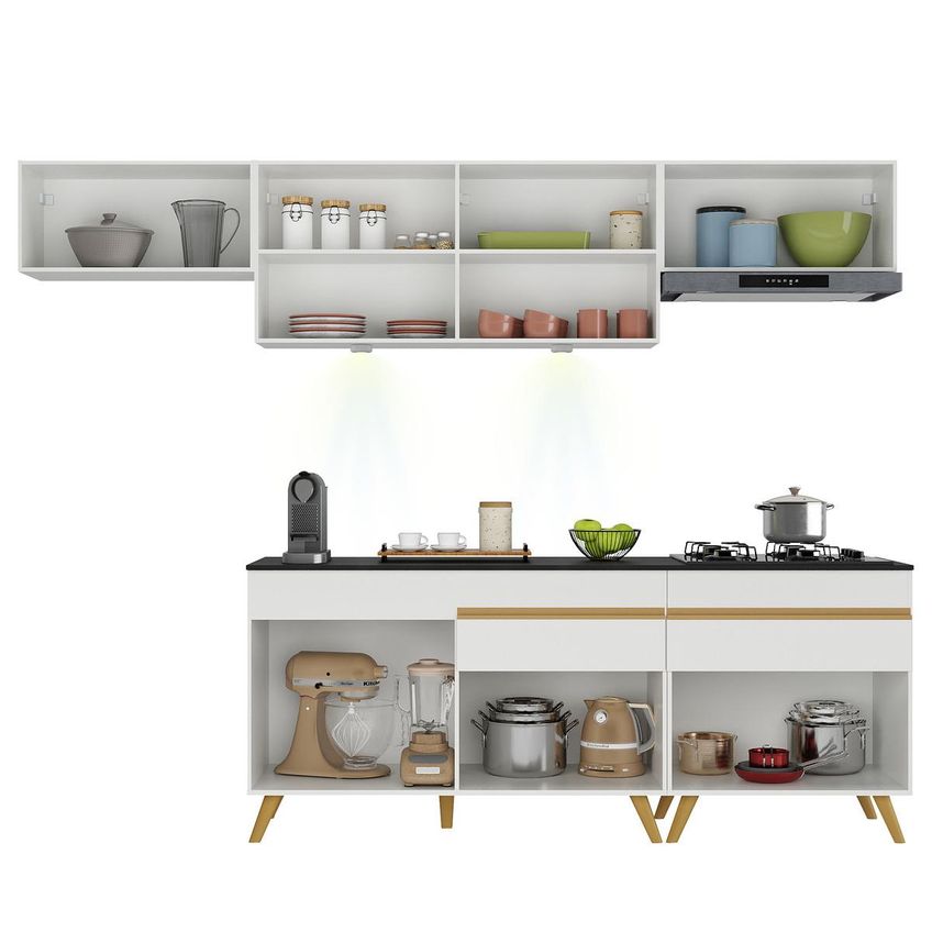 Cozinha Completa Compacta Armário LED FL2032 Veneza Multi Branco/Dourado - imagem 5