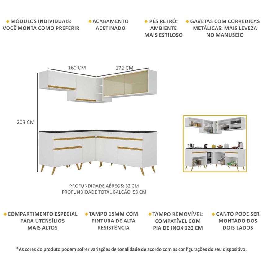 Cozinha Completa Compacta Armário Canto FL2062 Veneza Multi Branco/Dourado - imagem 3