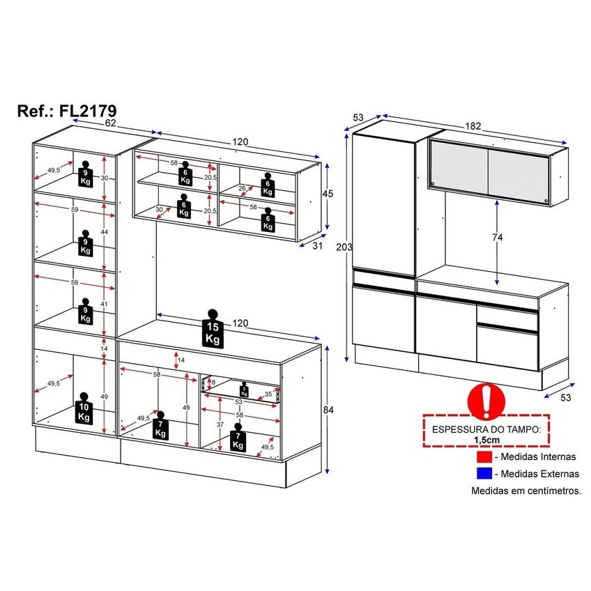 Cozinha Compacta Armário Balcão E Rodapé Fl2179 Made Multi Preto/branco - imagem 3