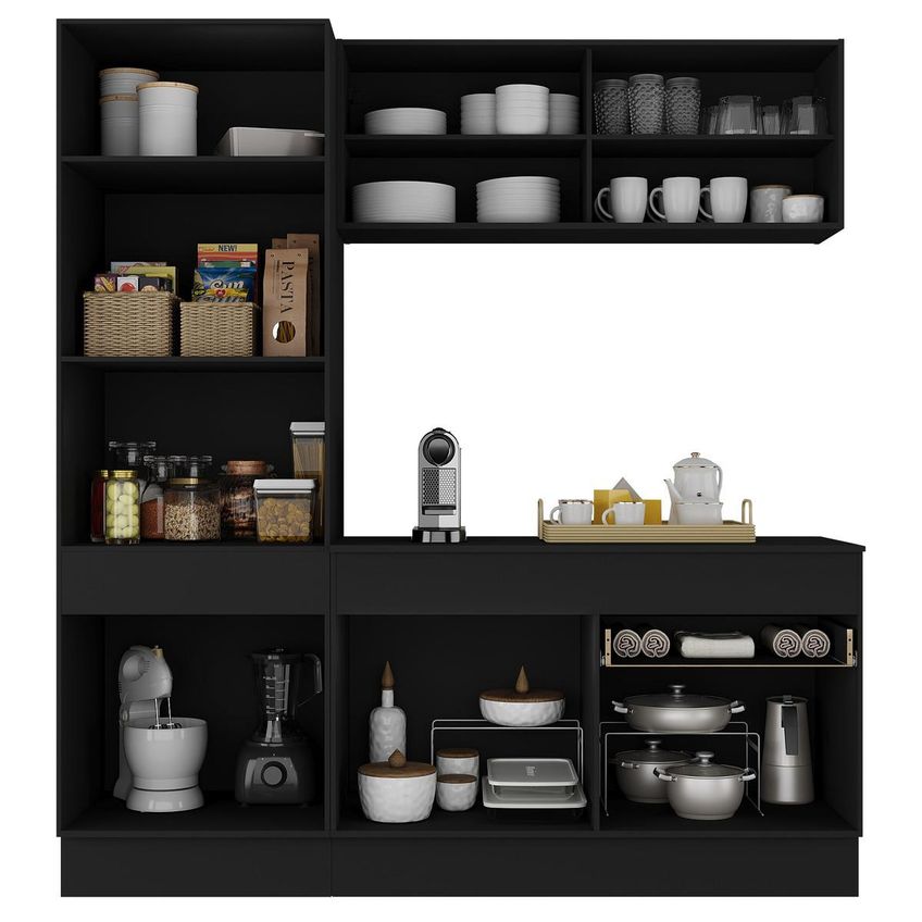 Cozinha Compacta Armário Balcão E Rodapé Fl2179 Made Multi Preto/branco - imagem 4