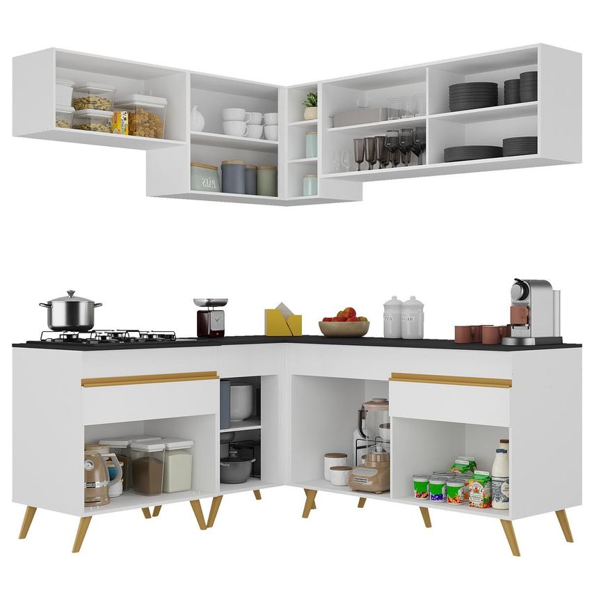 Cozinha Completa Compacta Armário Canto FL2062 Veneza Multi Branco/Dourado - imagem 5