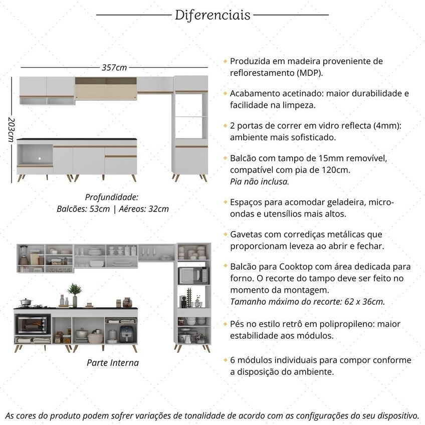 Cozinha Completa Compacta Armário Balcão FL2274 Veneza Multi Branco/Dourado - imagem 3