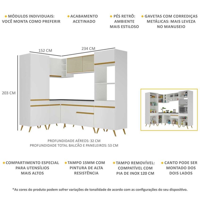 Cozinha Completa Compacta Armário Canto FL2049 Veneza Multi Branco/Dourado - imagem 3
