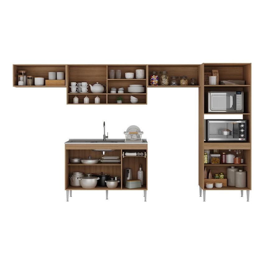 Cozinha Completa Compacta Armário Balcão FL2223 Paris Multi Rustic/Branco - imagem 5