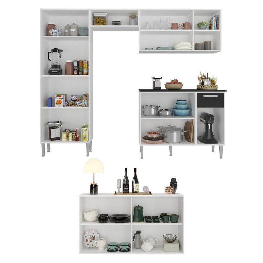 Armário De Cozinha Compacta Com Buffet FL2041 Siena Multi Branco/Preto - imagem 5