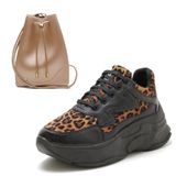 Kit Tenis Sneaker Chunky Animal Print Feminino e Bolsa Saco