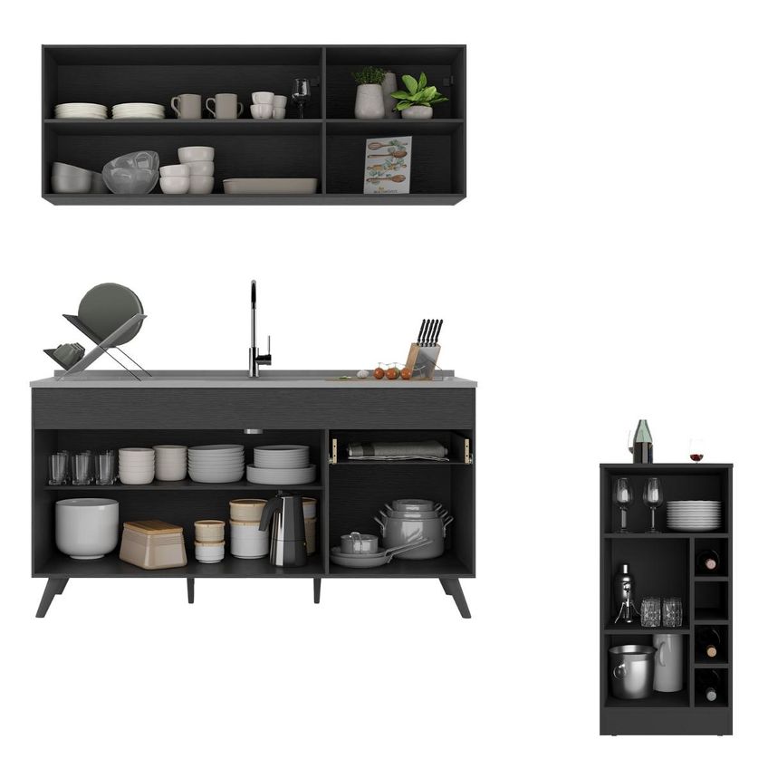 Cozinha Completa Com Mesa Armário Balcão Fl2201 Veneza Multi Preto - imagem 4