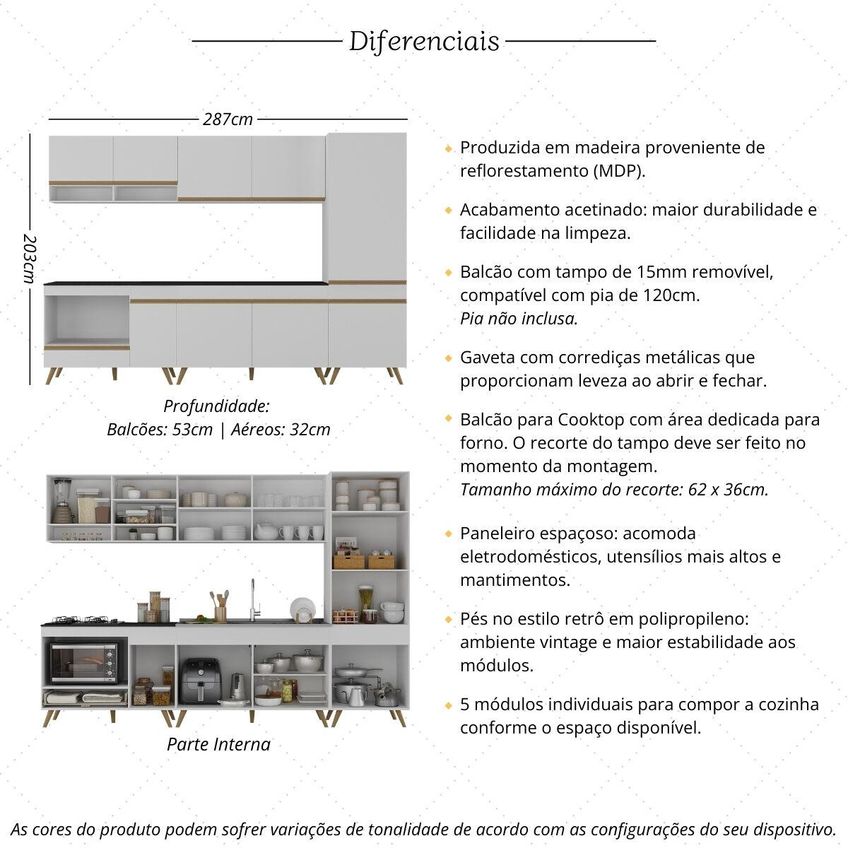 Cozinha Completa Compacta Armário Balcão FL2270 Veneza Multi Branco/Dourado - imagem 3