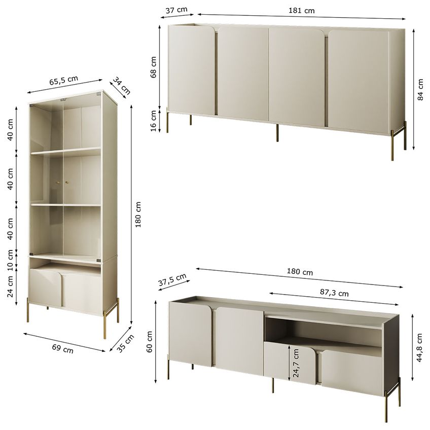 Kit Linha Horus Aparador Cristaleira E Rack Com Pés De Metal - imagem 4