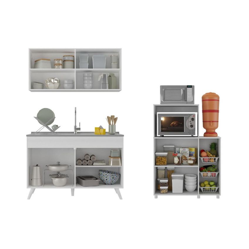 Cozinha Completa Compacta Armário Balcão FL2254 Multimóveis Branco/Dourado - imagem 5