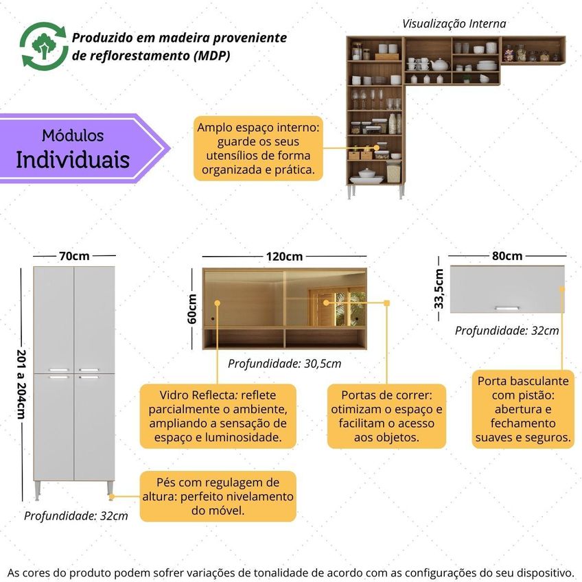 Cozinha Completa Compacta Armário Balcão FL2297 Paris Multi Madeirado/Branco - imagem 3