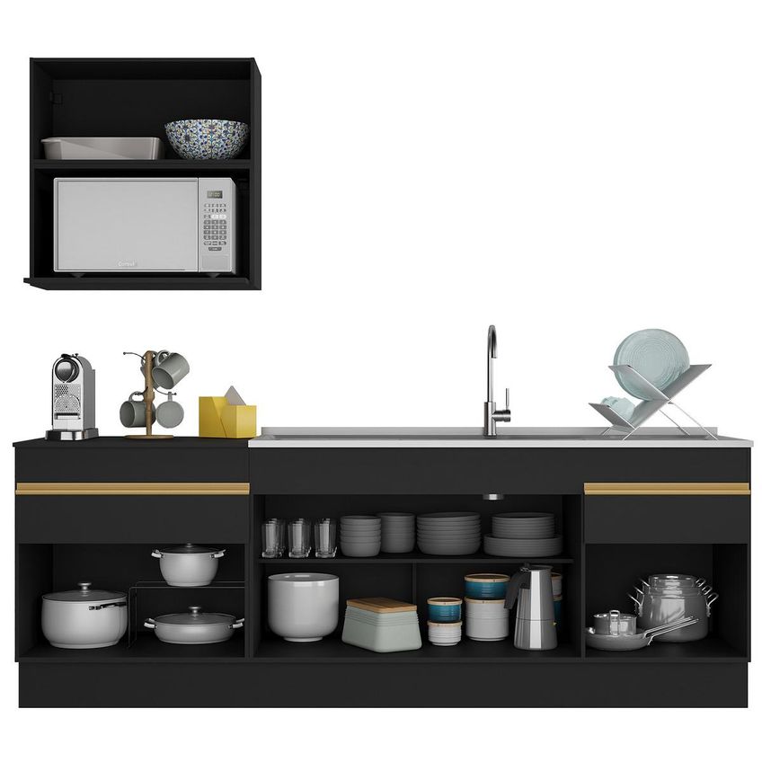 Cozinha Compacta Armário Balcão E Rodapé Fl2110 Veneza Multi Preto/Dourado - imagem 5