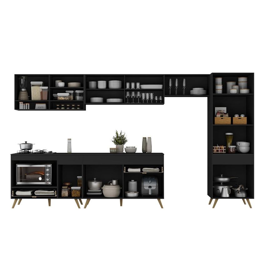 Cozinha Completa Compacta Armário Balcão FL2275 Veneza Multi Preto/Dourado - imagem 5