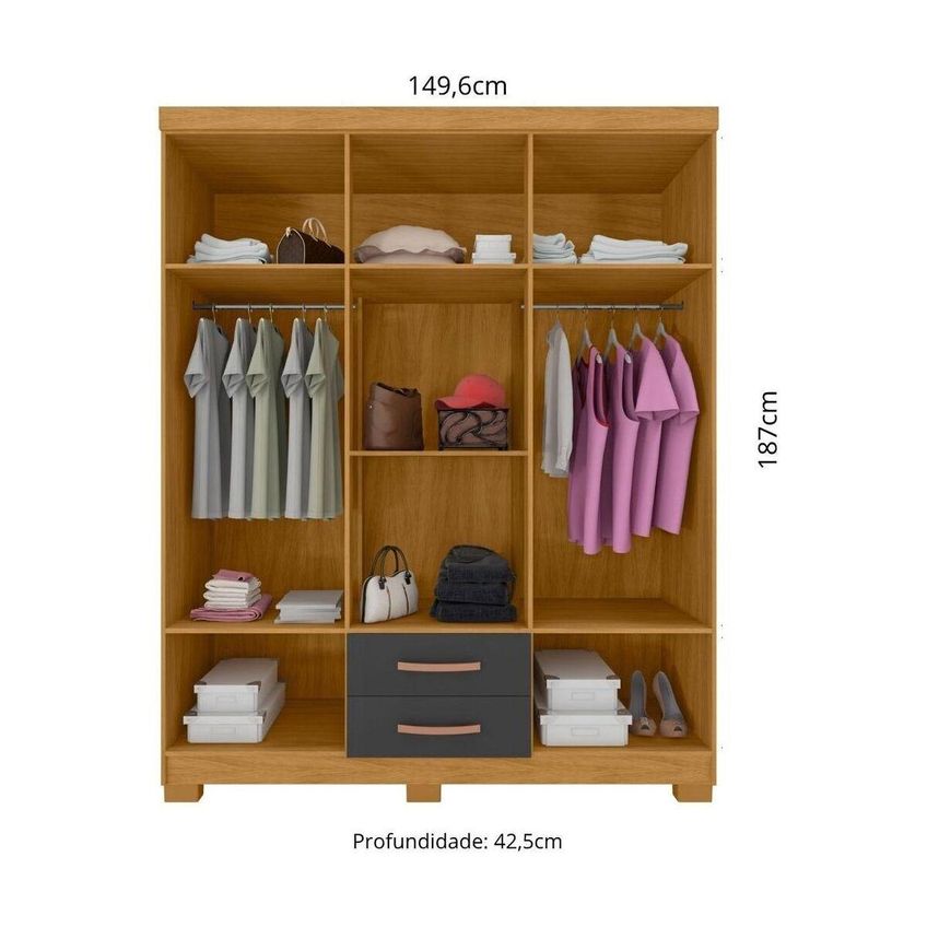 Guarda-roupa Casal Com 6 Portas E 2 Gavetas 149,6cm Multimóveis Cr35674 Madeirado/cinza - imagem 3