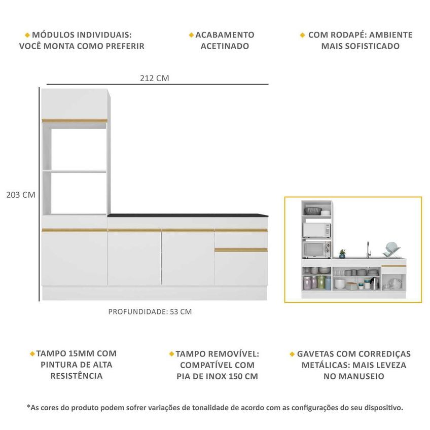 Cozinha Compacta Armário Balcão E Rodapé FL2113 Veneza Multi Branco/Dourado - imagem 3