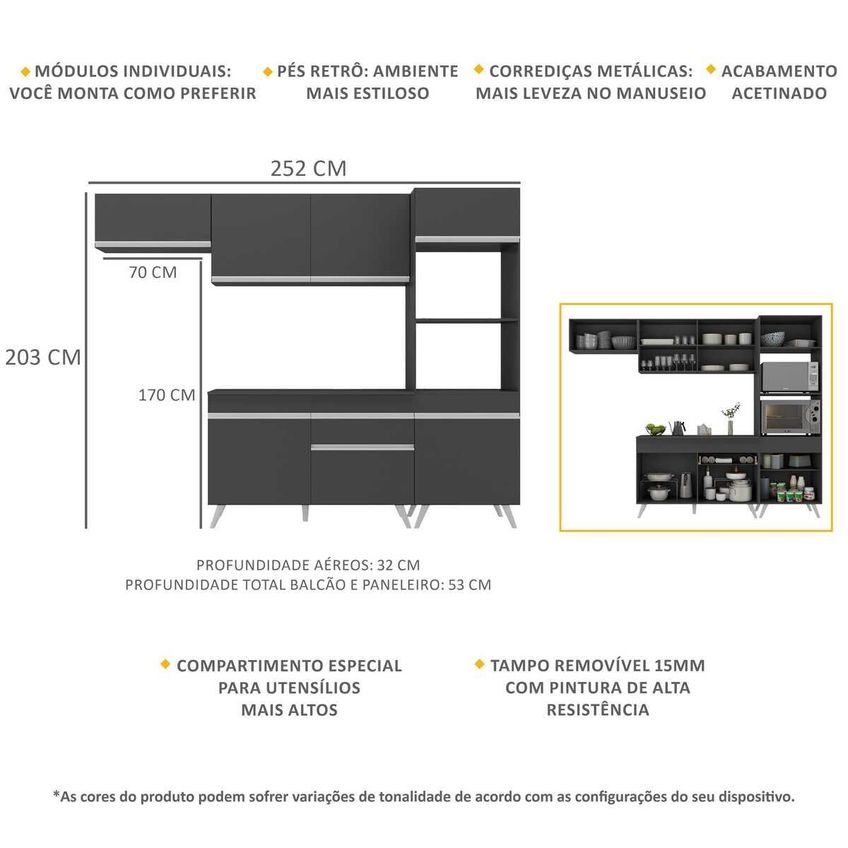 Cozinha Completa Compacta Armário Balcão Fl3690 Veneza Multi Preto/Branco - imagem 3