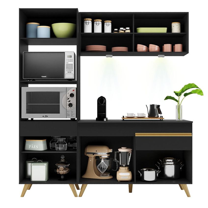Cozinha Completa Compacta Armário LED FL2020 Veneza Multi Preto/Dourado - imagem 5