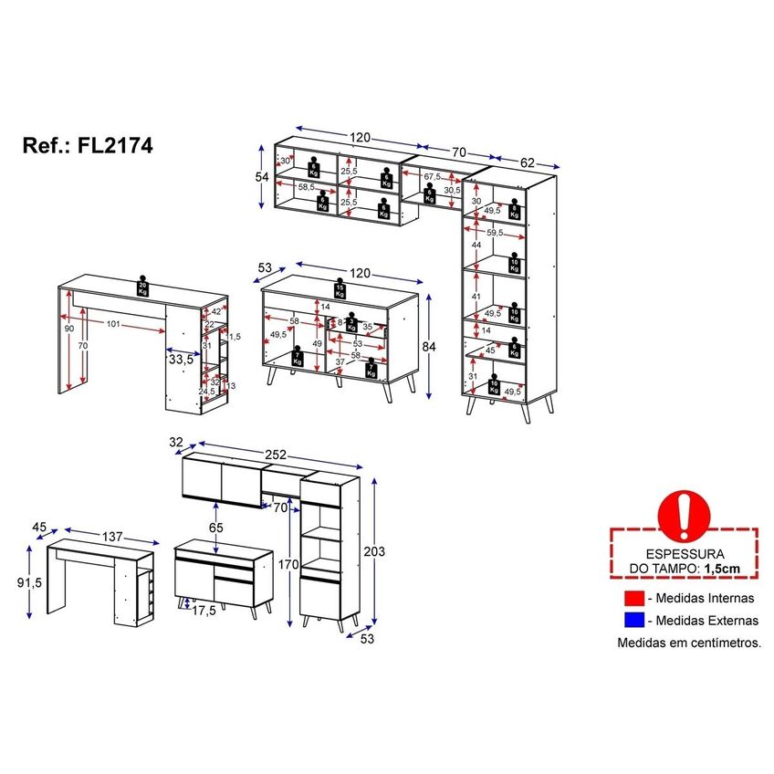 Armário De Cozinha Compacta E Bancada FL2174 Veneza Multi Preto/Branco - imagem 3