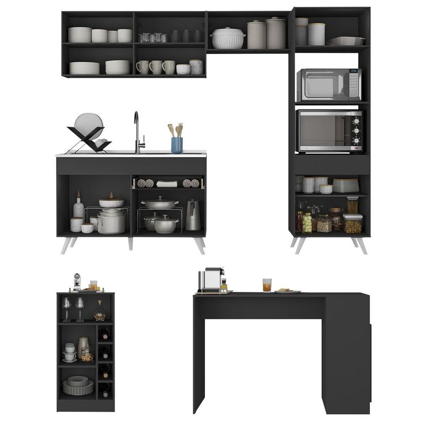 Armário De Cozinha Compacta E Bancada FL2174 Veneza Multi Preto/Branco - imagem 4