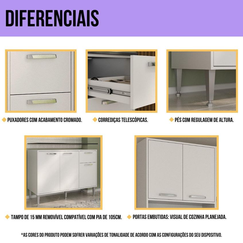 Cozinha Completa Compacta Armário Bancada Fl2244 Siena Multi Branco - imagem 3
