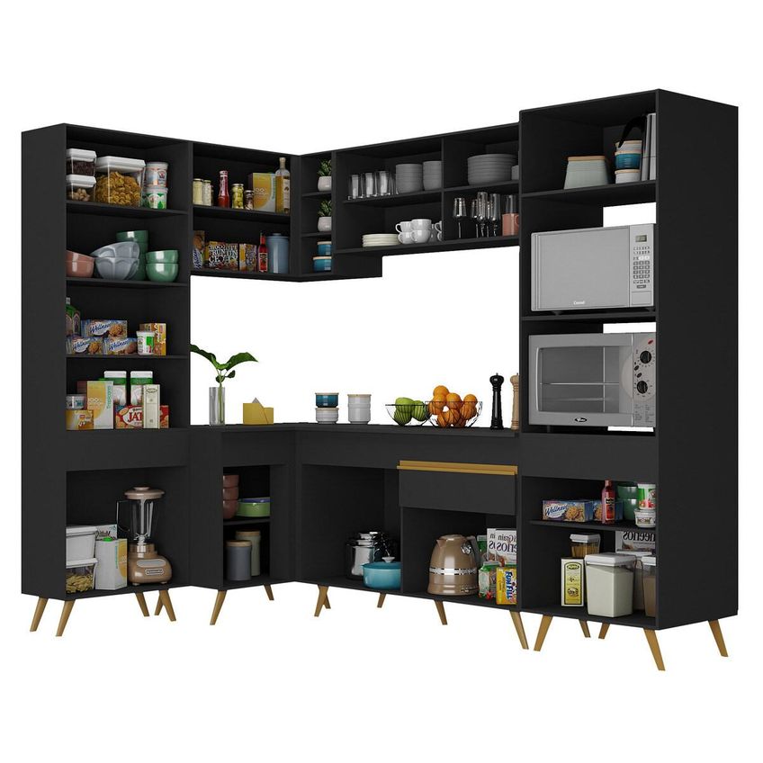 Cozinha Completa Compacta Armário Canto FL2050 Veneza Multi Preto/Dourado - imagem 5