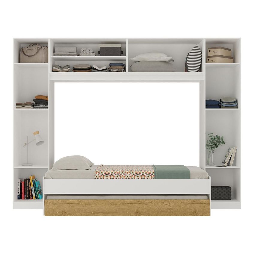Bicama Solteiro Com Guarda-roupa Para Colchão 188x88cm 8 Portas Multimóveis MP4789 Branco/Madeirado - imagem 5