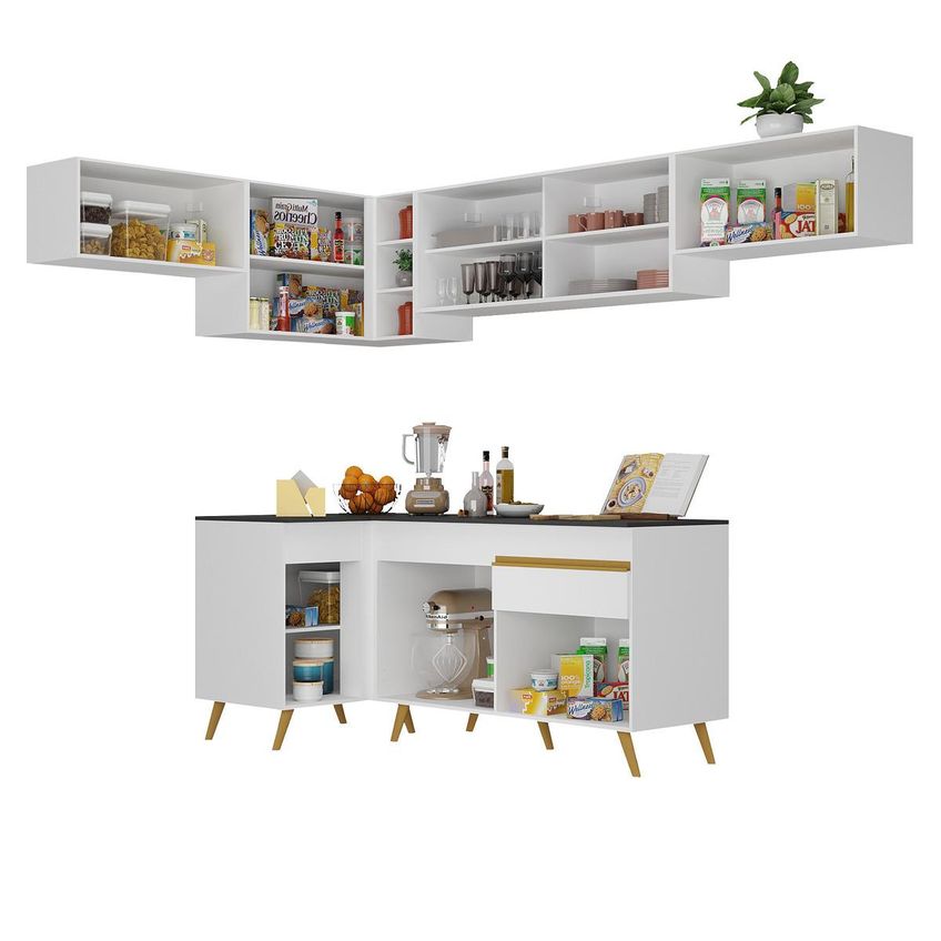 Cozinha Completa Compacta Armário Canto FL2060 Veneza Multi Branco/Dourado - imagem 5