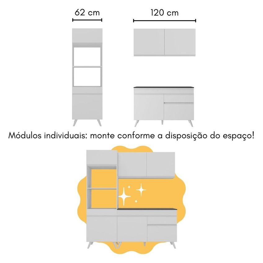 Armário De Cozinha Compacta E Bancada FL2211 Veneza Multi Branco - imagem 5