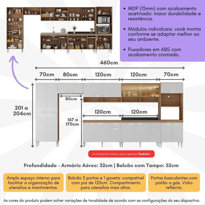 Cozinha Completa Compacta Armário Balcão FL2226 Paris Multi Rustic/Branco - imagem 3