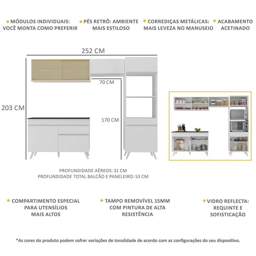 Cozinha Completa Compacta Armário Balcão FL3692 Veneza Multi Branco - imagem 3