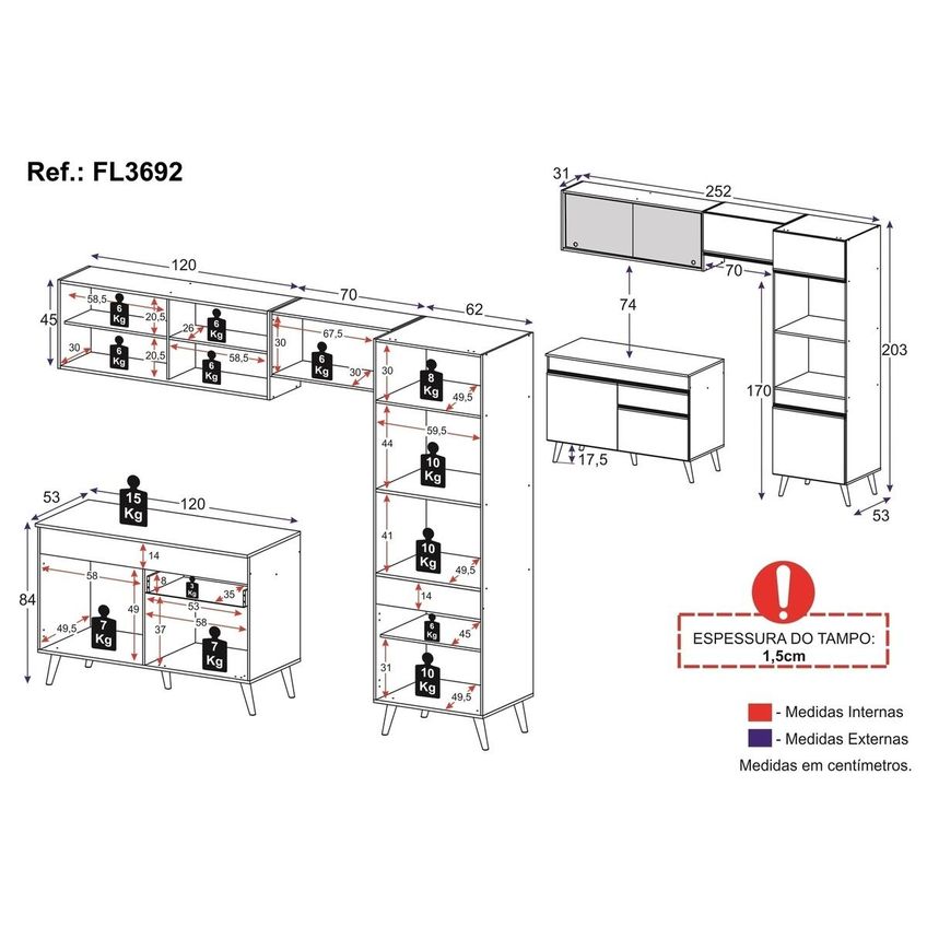 Cozinha Completa Compacta Armário Balcão FL3692 Veneza Multi Branco - imagem 4