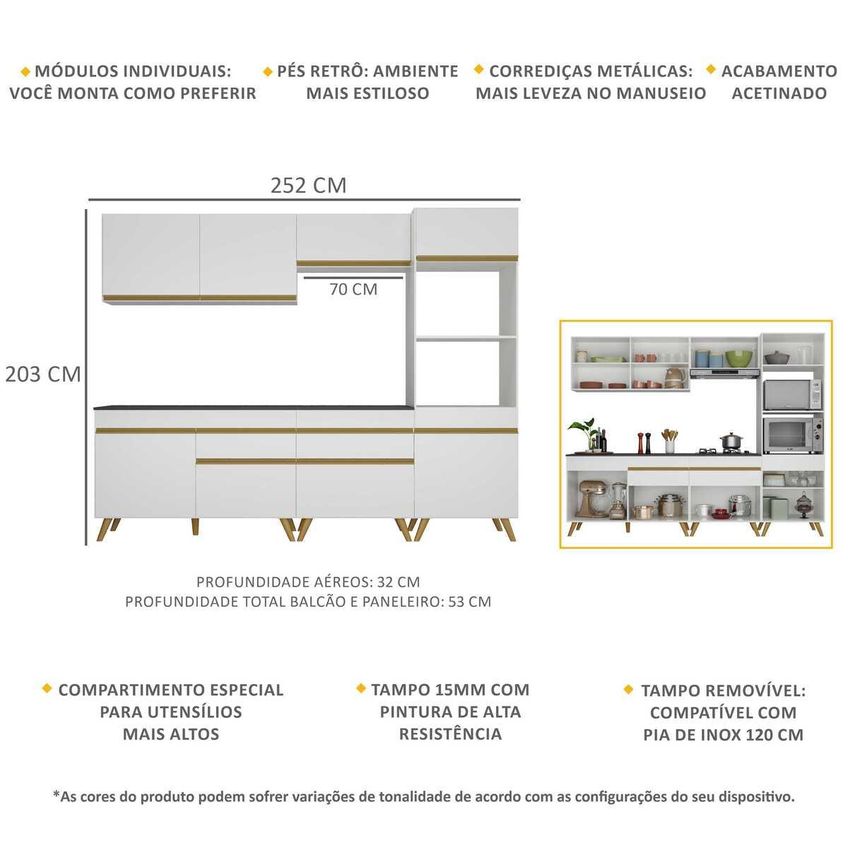 Cozinha Completa Compacta Armário Balcão Fl3713 Veneza Multi Branco/Dourado - imagem 3