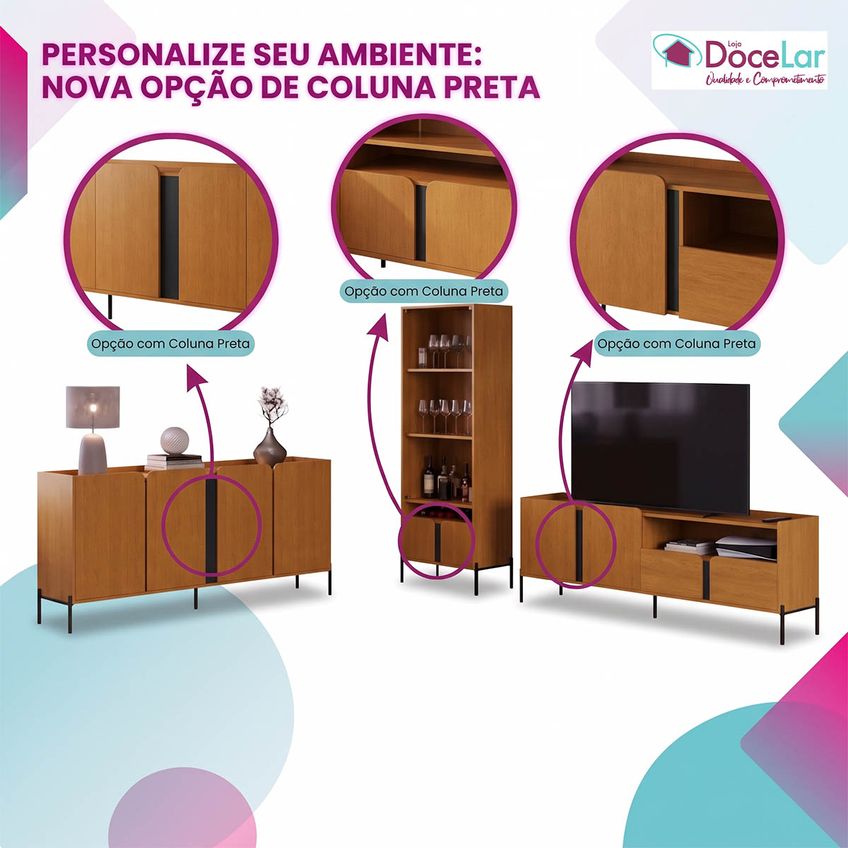 Kit Linha Horus Aparador Cristaleira E Rack Com Pés De Metal - imagem 5