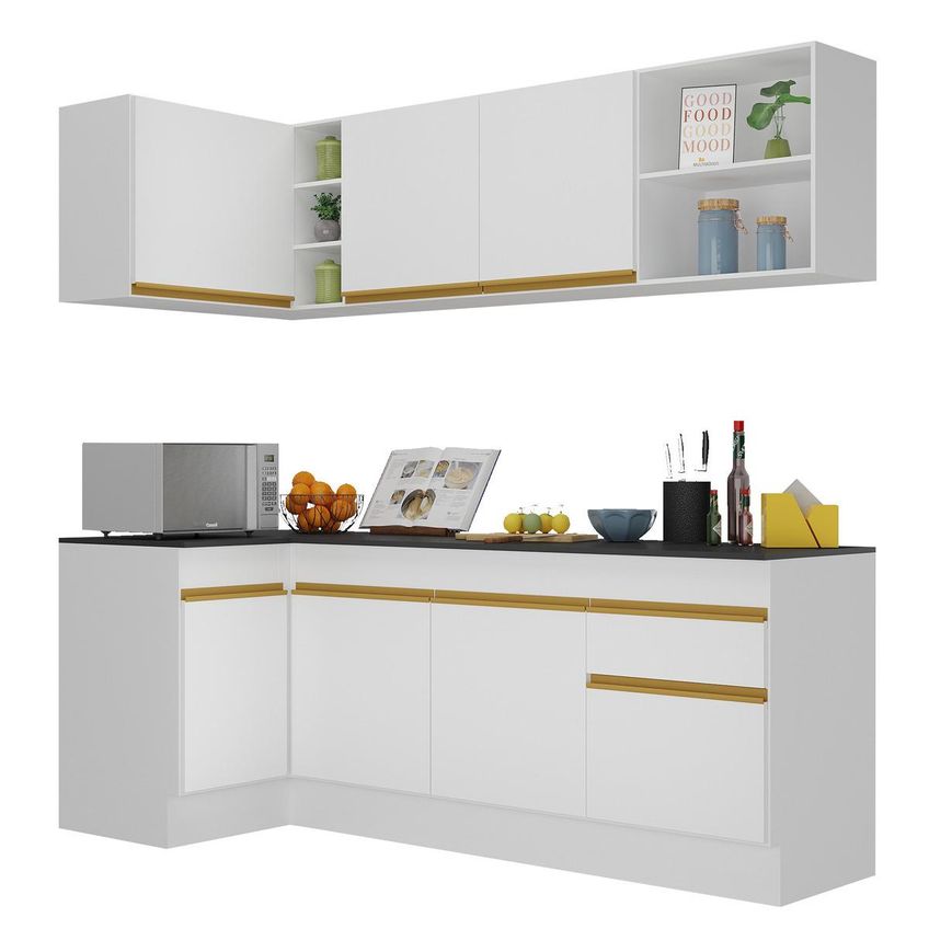 Cozinha Completa Compacta Armário Canto FL2093 Veneza Multi Branco/Dourado - imagem 2