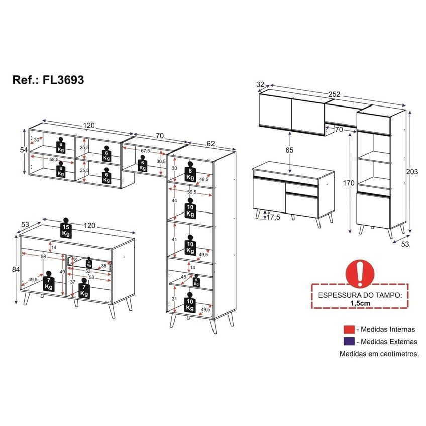 Cozinha Completa Compacta Armário Balcão FL3693 Veneza Multi Preto/Dourado - imagem 4