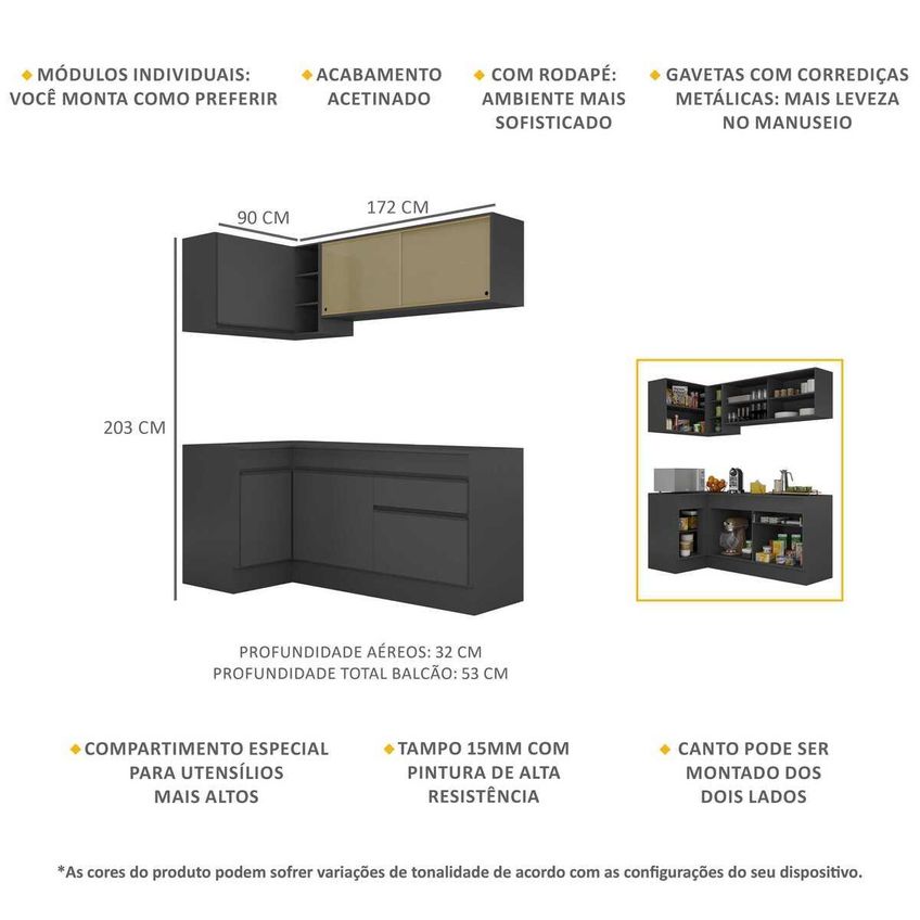 Cozinha Completa Compacta Armário Canto FL2091 Veneza Multi Preto - imagem 3