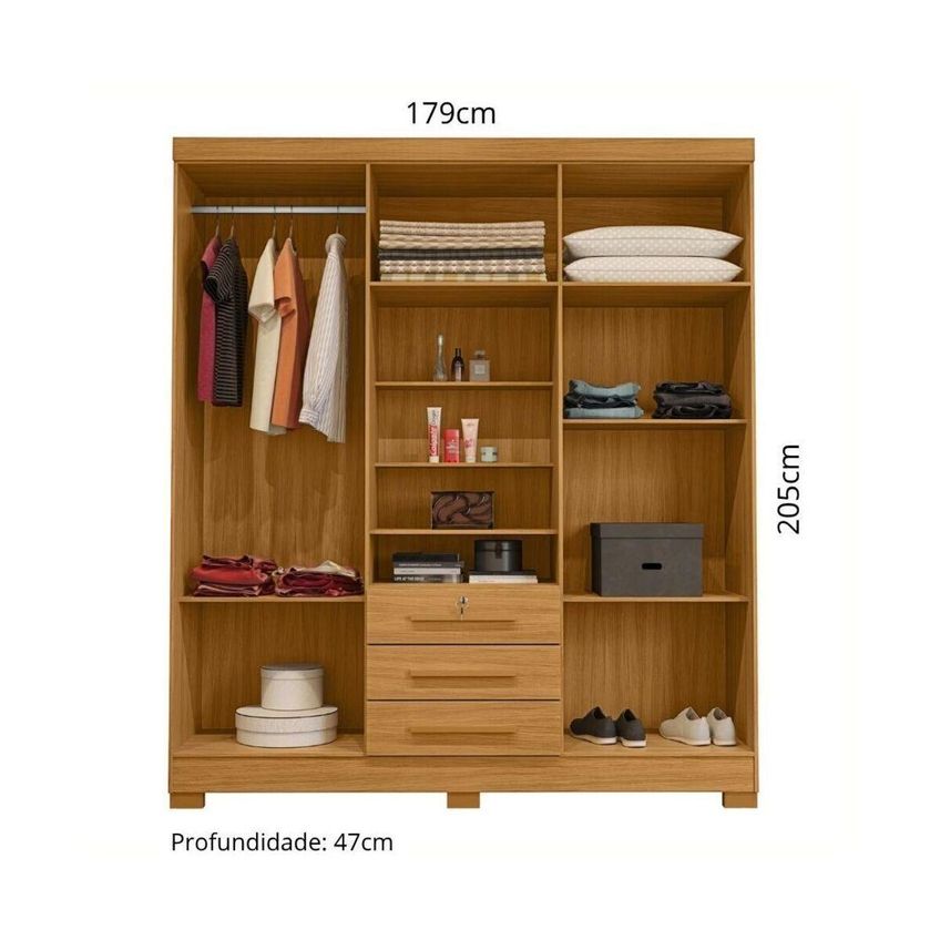 Guarda-roupa Casal Com 6 Portas 3 Gavetas E Chave 179cm Multimóveis Cr35673 Madeirado - imagem 3