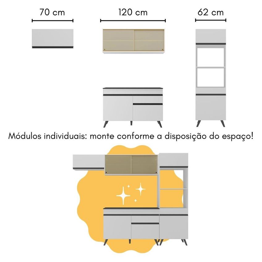 Armário de Cozinha Compacta e Bancada FL2208 Veneza Multi Branco/Preto - imagem 5