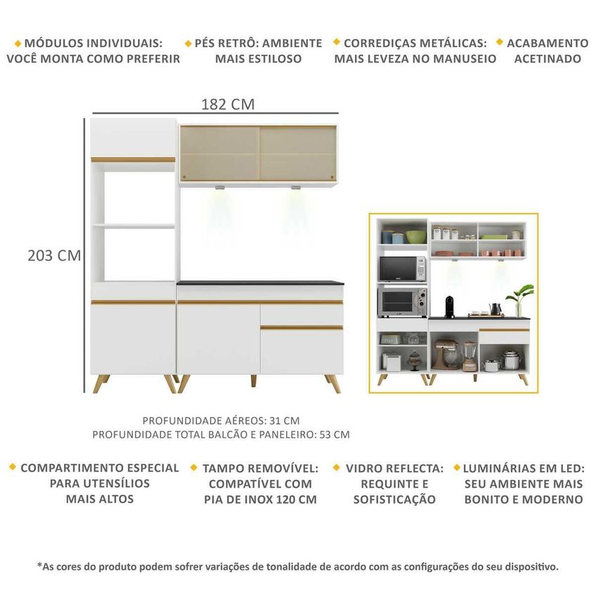 Cozinha Completa Compacta Armário LED FL2020 Veneza Multi Branco/Dourado - imagem 3