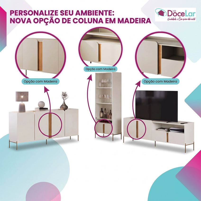 Kit Linha Horus Aparador Cristaleira E Rack Com Pés De Metal - imagem 5