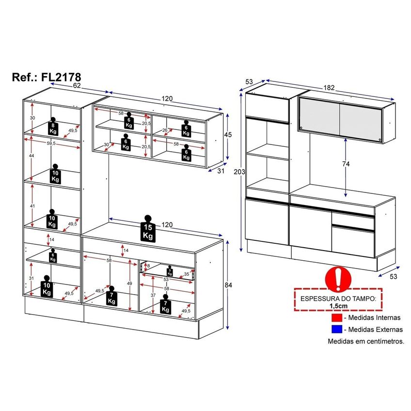 Cozinha Compacta Armário Balcão E Rodapé Fl2178 Made Multi Preto/Branco - imagem 3